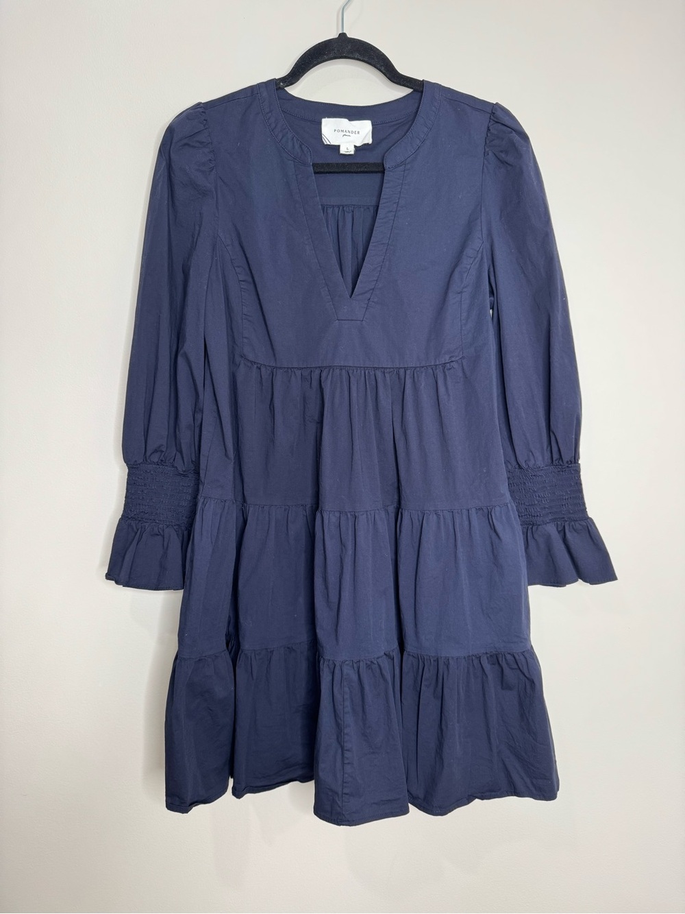 Pomander Place Tnuck Navy Blue Cotton Poplin Kenzo Tiered Mini Dress Size Large